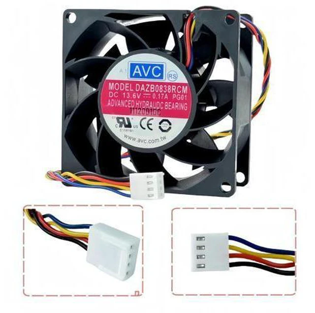 Alt view image 7 of 7 - AVC DAZB0838RCM 8038 DC13.6V 0.17A 4-Pin PWM Cooling Fan, 80×80×38mm 4-Wire Tachometer Industrial Replacement Fan