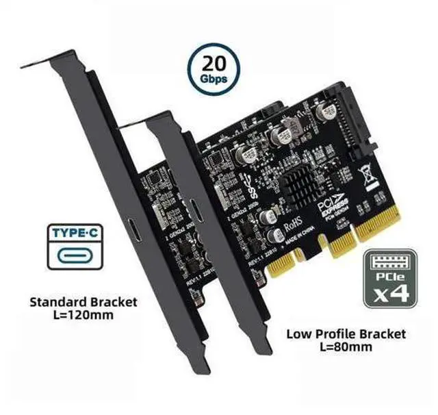 Alt view image 4 of 7 - USB 3.2 Gen2 Type-C 20Gbps USB-C to PCIe 4X Expansion Card Adapter, PCI-E 4X to USB-C Port Converter for Desktop Motherboard