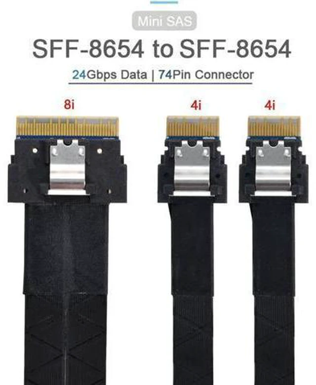 Main image of 40cm PCIe 4.0 Ultraport Slimline SAS Breakout Cable, SFF-8654 8i 74Pin Male to Dual SFF-8654 4i 38Pin Male Slim SAS Internal Storage Cable for Server RAID HBA Backplane