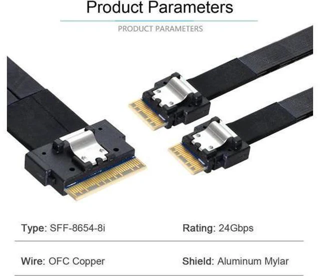 Alt view image 3 of 3 - 40cm PCIe 4.0 Ultraport Slimline SAS Breakout Cable, SFF-8654 8i 74Pin Male to Dual SFF-8654 4i 38Pin Male Slim SAS Internal Storage Cable for Server RAID HBA Backplane