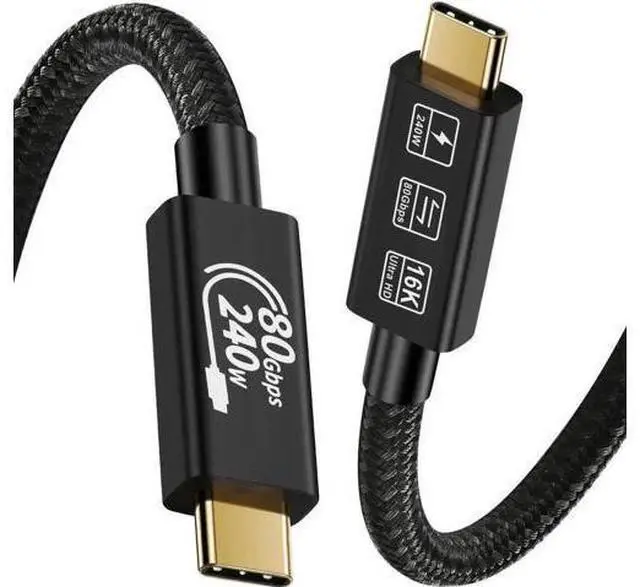 Main image of 1.6ft Thunderbolt 5 USB4 Cable, 80Gbps, 240W PD Charging, 16K@60Hz Video, Compatible with Thunderbolt 5/4/3, PD3.1, QC4.0