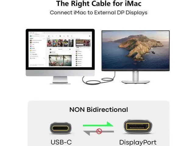 Alt view image 2 of 7 - USB C to DisplayPort 1.4, 8K 60Hz Thunderbolt 4/3 /USB4 to DP Cable 10FT/3M(4K 60Hz 144Hz 120Hz 2K 240Hz) 32.4Gbps HBR3 Alt Mode Adapter for Mac Studio, MacBook Pro, XPS Black