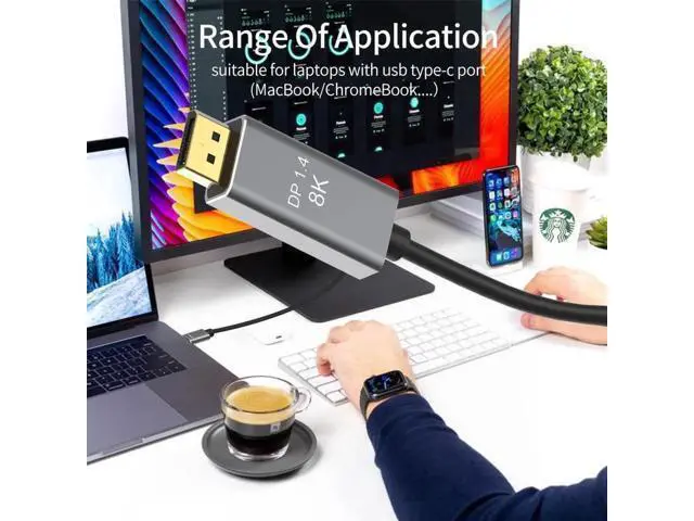 Alt view image 7 of 7 - USB C to DisplayPort 1.4, 8K 60Hz Thunderbolt 4/3 /USB4 to DP Cable 10FT/3M(4K 60Hz 144Hz 120Hz 2K 240Hz) 32.4Gbps HBR3 Alt Mode Adapter for Mac Studio, MacBook Pro, XPS Black