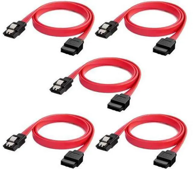Main image of 5 Pack 18 Inch Red SATA III Data Cable with Locking Latches, 6Gbps 7Pin Female to Female SATA Cable for HDD SSD Motherboard