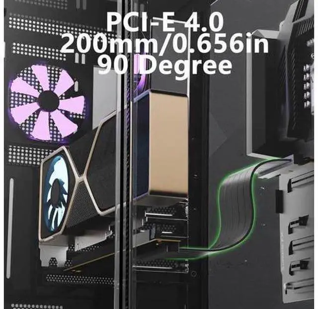 Alt view image 2 of 7 - 200mm PCIe 4.0 x16 90-Degree GPU Riser Cable, EMI Shielded Flexible PCI Express 4.0 Extender Cord with 30AWG Wires & TPE Sleeves, Backward Compatible PCIe 3.0/2.0