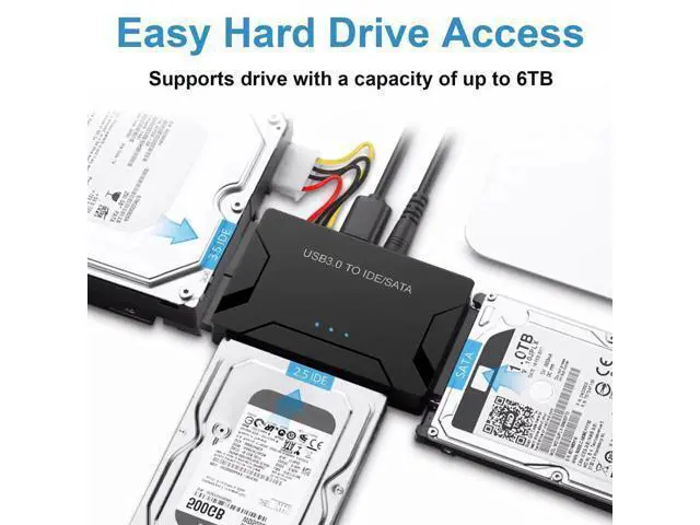 Alt view image 2 of 7 - USB 3.0 to SATA IDE Hard Drive Reader Adapter, External Ultra Recovery Converter with Power Supply, Compatible with 2.5" 3.5" HDD SSD & 5.25" DVD CD-ROM Optical Drives for Fast Data Transfer