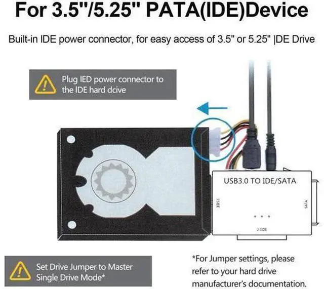 Alt view image 5 of 7 - USB 3.0 to SATA IDE Hard Drive Reader Adapter, External Ultra Recovery Converter with Power Supply, Compatible with 2.5" 3.5" HDD SSD & 5.25" DVD CD-ROM Optical Drives for Fast Data Transfer