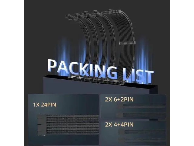 Alt view image 2 of 7 - 30CM Black Sleeved PSU Extension Cable Kit, 18AWG, 24Pin ATX + 4+4Pin EPS + 3×6+2Pin PCIe GPU Cables with Cable Combs for ATX Modular Power Supply
