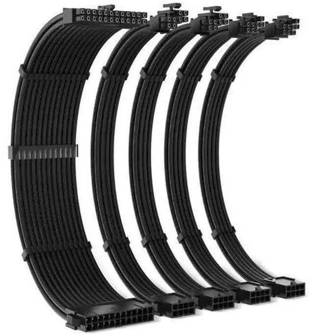 Main image of 30CM Black Sleeved PSU Extension Cable Kit, 18AWG, 24Pin ATX + 4+4Pin EPS + 3×6+2Pin PCIe GPU Cables with Cable Combs for ATX Modular Power Supply