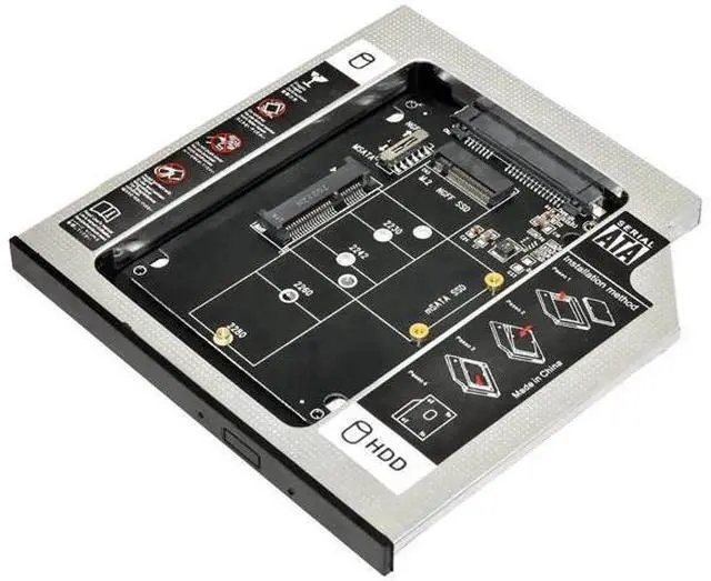Alt view image 2 of 6 - mSATA & NGFF B/M-Key SSD to Slimline SATA 13Pin Hard Drive Caddy, 9.5mm Universal Optical Bay HDD Enclosure for Laptop CD DVD-ROM Drive Slot Storage Upgrade