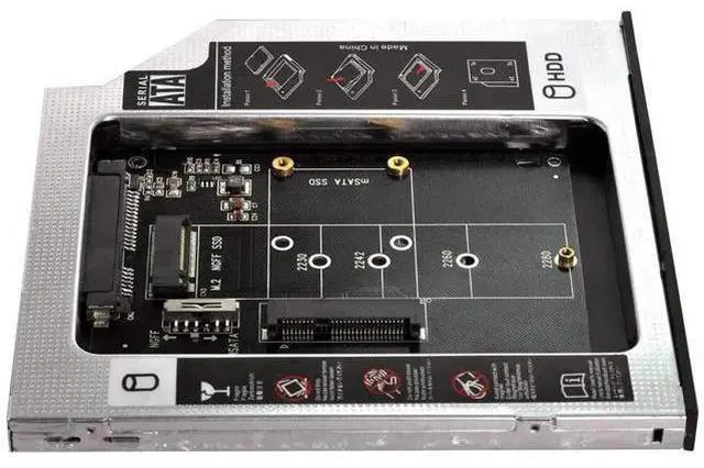 Alt view image 3 of 6 - mSATA & NGFF B/M-Key SSD to Slimline SATA 13Pin Hard Drive Caddy, 9.5mm Universal Optical Bay HDD Enclosure for Laptop CD DVD-ROM Drive Slot Storage Upgrade