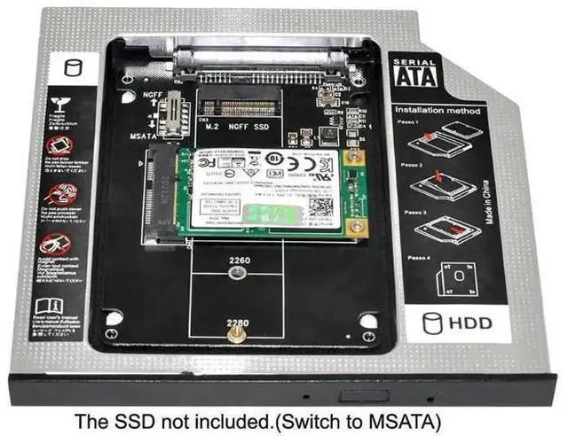 Alt view image 4 of 6 - mSATA & NGFF B/M-Key SSD to Slimline SATA 13Pin Hard Drive Caddy, 9.5mm Universal Optical Bay HDD Enclosure for Laptop CD DVD-ROM Drive Slot Storage Upgrade
