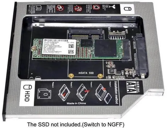 Alt view image 6 of 6 - mSATA & NGFF B/M-Key SSD to Slimline SATA 13Pin Hard Drive Caddy, 9.5mm Universal Optical Bay HDD Enclosure for Laptop CD DVD-ROM Drive Slot Storage Upgrade