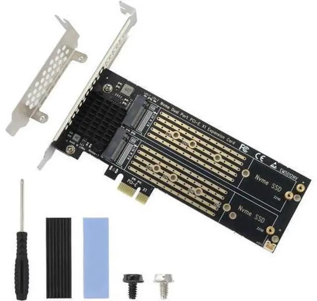 Main image of Dual M.2 NVMe to PCIe Expansion Adapter Card with Cooling Heatsink, Supports M-Key & B+M Key 2230/2242/2260/2280 SSD, Low Profile Bracket, Compatible with PCIe X1/X4/X8/X16 Slots