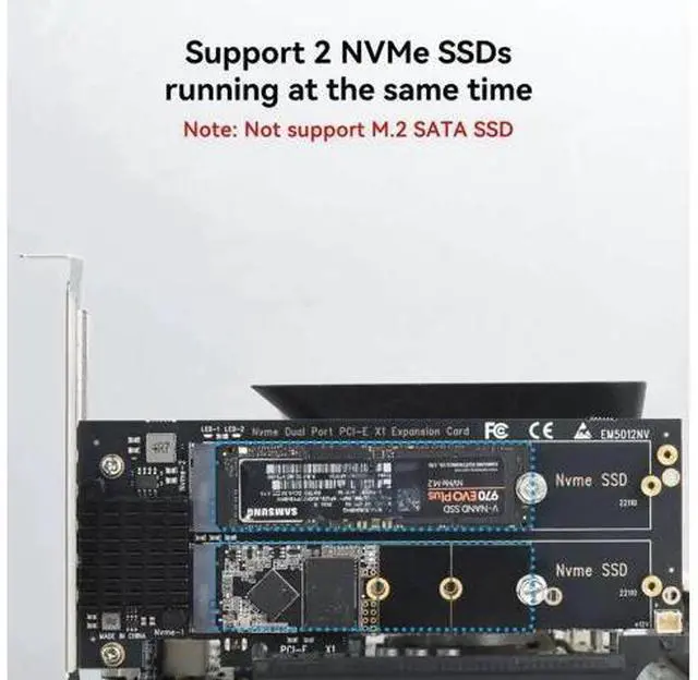 Alt view image 2 of 7 - Dual M.2 NVMe to PCIe Expansion Adapter Card with Cooling Heatsink, Supports M-Key & B+M Key 2230/2242/2260/2280 SSD, Low Profile Bracket, Compatible with PCIe X1/X4/X8/X16 Slots