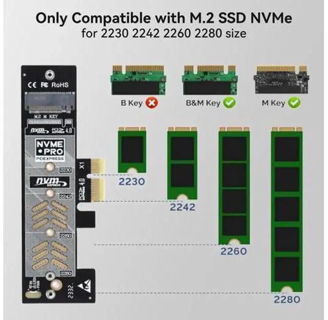 Alt view image 6 of 7 - Dual M.2 NVMe to PCIe Expansion Adapter Card with Cooling Heatsink, Supports M-Key & B+M Key 2230/2242/2260/2280 SSD, Low Profile Bracket, Compatible with PCIe X1/X4/X8/X16 Slots