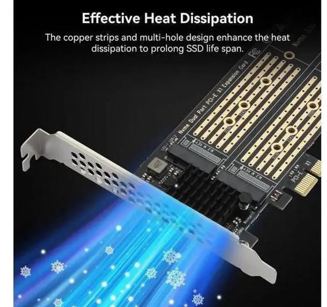 Alt view image 5 of 7 - Dual M.2 NVMe to PCIe Expansion Adapter Card with Cooling Heatsink, Supports M-Key & B+M Key 2230/2242/2260/2280 SSD, Low Profile Bracket, Compatible with PCIe X1/X4/X8/X16 Slots