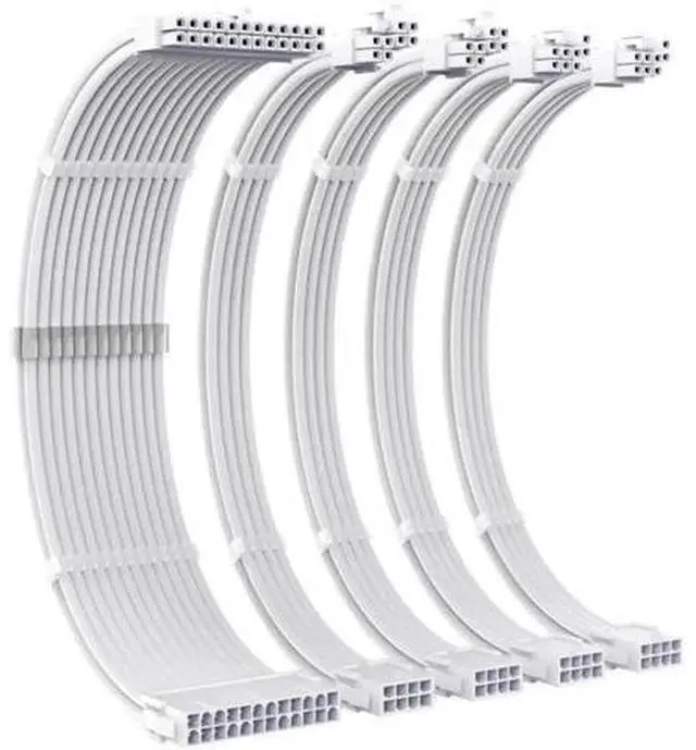 Main image of White Nylon Sleeved PSU Extension Cable Kit, 18AWG 30CM ATX 24Pin + 4+4Pin EPS + 6+2Pin PCIe with Cable Combs for ATX Power Supply