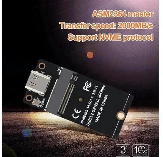 Alt view image 3 of 3 - M.2 NVMe to Type-C Riser Adapter Board, USB3.2 Gen2x2 20Gbps (Up to 2000MB/s) ASM2364 Controller, Compatible with 2230/2242/2260/2280 M.2 SSD