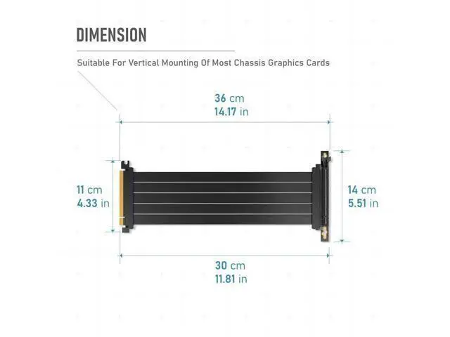Alt view image 4 of 7 - PCIe Gen4 x16 Extreme Flexible GPU Riser Cable, Right Angle PCIe 4.0 Extension Card, 11.8 Inch (30cm) Full Speed Graphics Card Extender