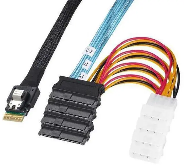 Main image of SFF-8654 4i 38Pin PCIe 4.0 Slimline SAS Fanout Cable, SFF-8654 Host to 4×SFF-8482 29Pin SAS Hard Drive Conversion RAID Cable for Server Storage