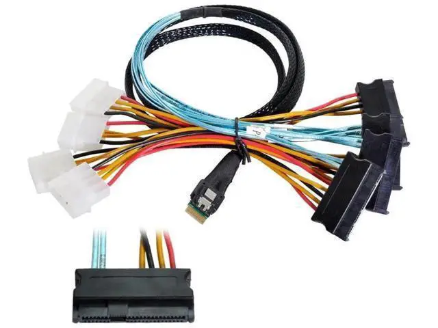 Alt view image 3 of 7 - SFF-8654 4i 38Pin PCIe 4.0 Slimline SAS Fanout Cable, SFF-8654 Host to 4×SFF-8482 29Pin SAS Hard Drive Conversion RAID Cable for Server Storage