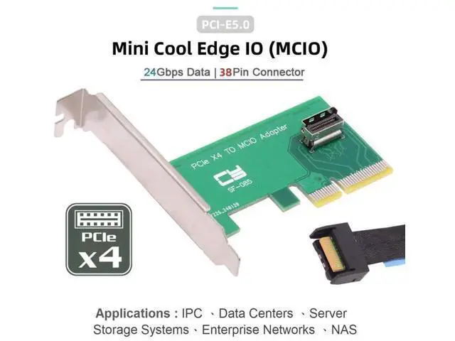 Alt view image 5 of 7 - PCI-E 4X to PCIe 5.0 MCIO 4X 38Pin SFF-TA-1016 Adapter Mini Cool Edge IO Female PCI Express Card