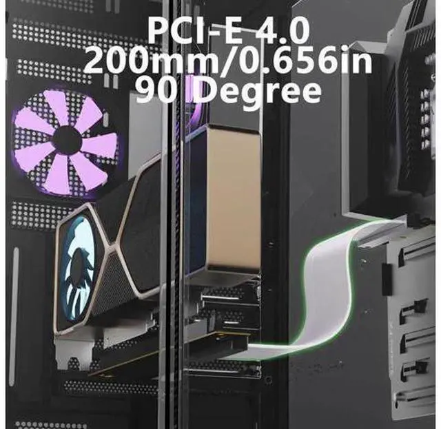 Alt view image 4 of 7 - PCIe 4.0 x16 90 Degree GPU Riser Cable, 200mm Flexible EMI Shielded Extension Cord, 30AWG with TPE Sleeves, Backward Compatible with Earlier PCIe Versions
