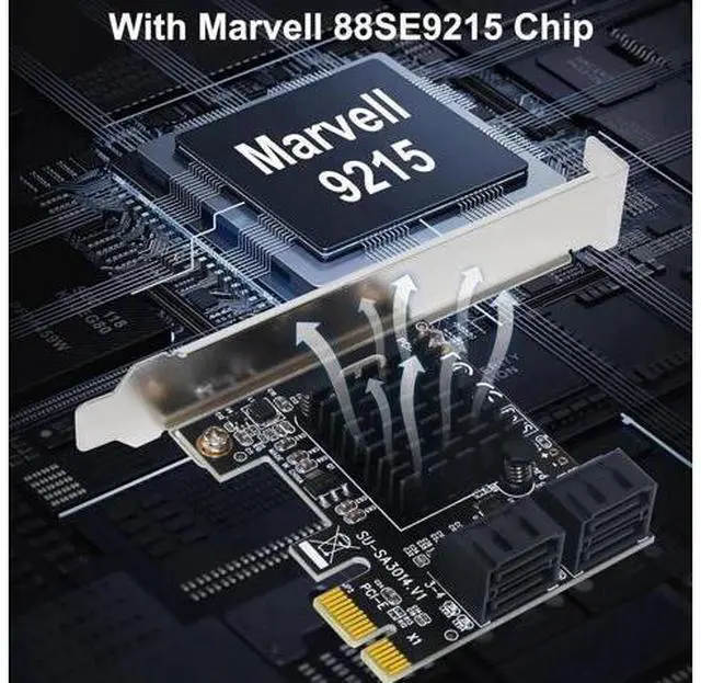 Alt view image 7 of 7 - 4 Ports PCIe X1 SATA 3.0 Expansion Card with 4 SATA Cables, 6Gbps Non-RAID SATA Controller Card, Low Profile Bracket, Supports Bootable System Disk