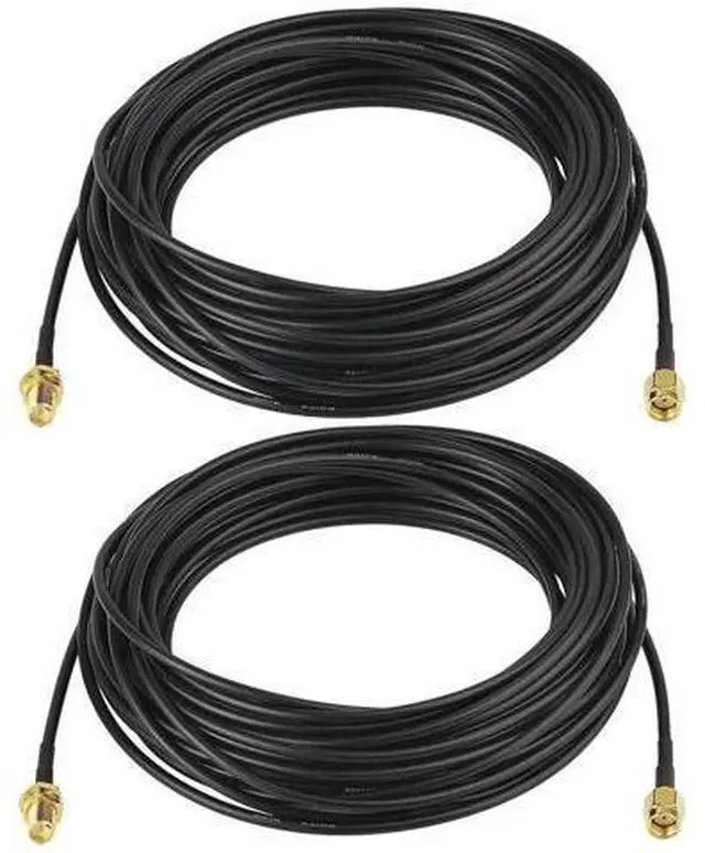 Main image of 2 Pack 30ft RG174 RP-SMA Male to Bulkhead Mount RP-SMA Female WiFi Antenna Extension Cable for Router IP Camera Wireless Network Card Adapter