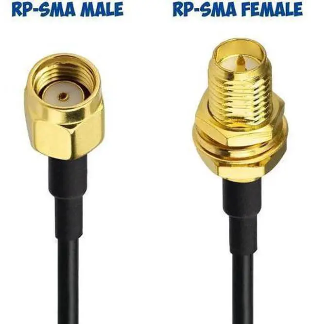 Alt view image 5 of 7 - 2 Pack 30ft RG174 RP-SMA Male to Bulkhead Mount RP-SMA Female WiFi Antenna Extension Cable for Router IP Camera Wireless Network Card Adapter