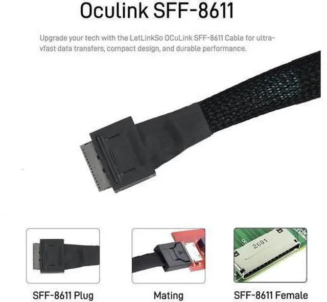 Alt view image 4 of 7 - 50cm/1.6FT OCuLink PCIe 4.0 Cable, Dual SFF-8611 8i Male to Male High-Speed Server Storage Interconnect Cable