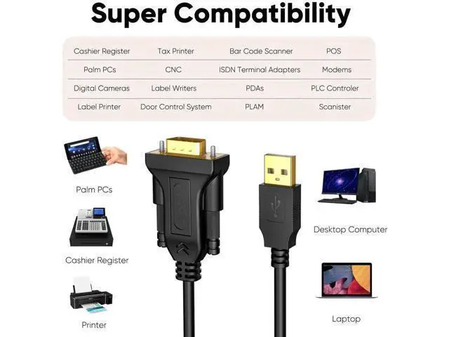 Alt view image 4 of 7 - 3M 10FT Black USB to RS232 DB9 Serial Cable PL2303 Chip for Cash Register Scanner CNC Modem Digital Camera