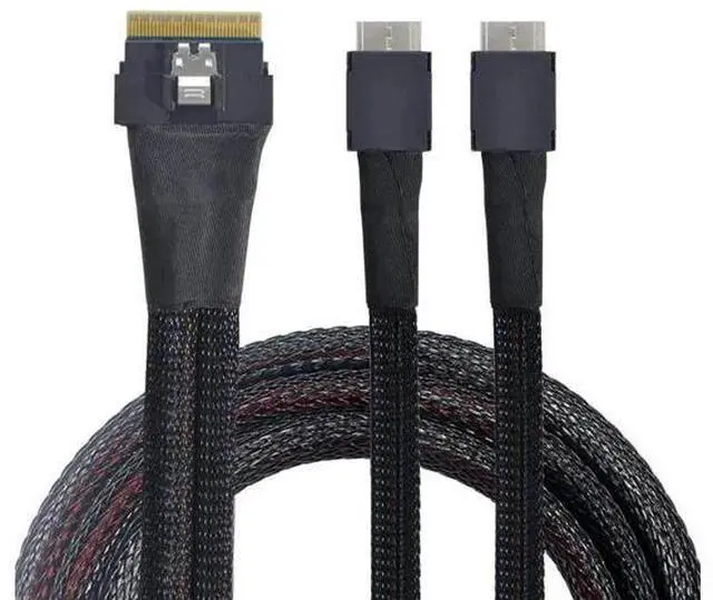Main image of 50cm PCIe 4.0 Slimline SAS Fanout Cable, SFF-8654 8i 74Pin Ultraport Slim SAS Host to Dual SFF-8611 OCuLink Storage Interconnect Cable for High Density OCP Server NVMe Expansion