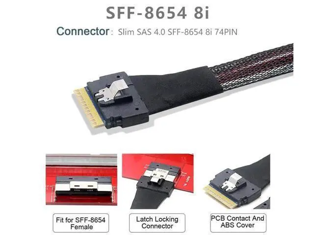 Alt view image 4 of 7 - 50cm PCIe 4.0 Slimline SAS Fanout Cable, SFF-8654 8i 74Pin Ultraport Slim SAS Host to Dual SFF-8611 OCuLink Storage Interconnect Cable for High Density OCP Server NVMe Expansion