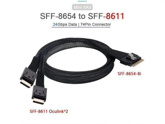 Alt view image 5 of 7 - 50cm PCIe 4.0 Slimline SAS Fanout Cable, SFF-8654 8i 74Pin Ultraport Slim SAS Host to Dual SFF-8611 OCuLink Storage Interconnect Cable for High Density OCP Server NVMe Expansion
