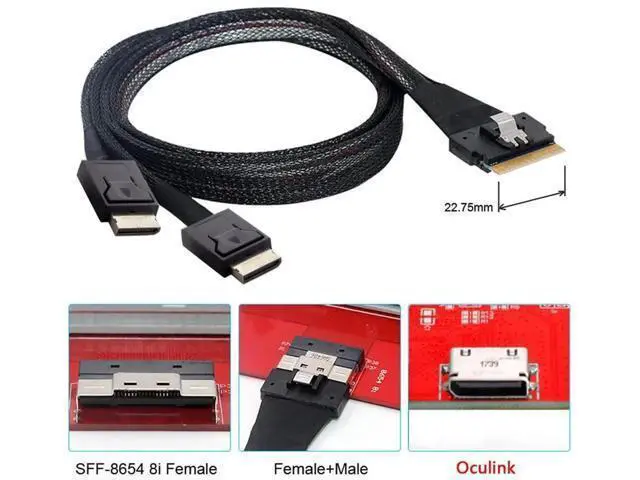 Alt view image 6 of 7 - 50cm PCIe 4.0 Slimline SAS Fanout Cable, SFF-8654 8i 74Pin Ultraport Slim SAS Host to Dual SFF-8611 OCuLink Storage Interconnect Cable for High Density OCP Server NVMe Expansion