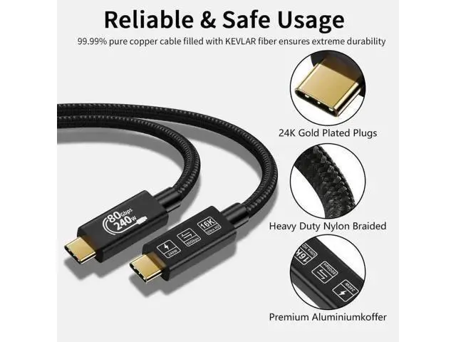 Alt view image 7 of 7 - 2M USB4 Thunderbolt 5 Cable 80Gbps 240W PD Charging USB-C to USB-C Support High Resolution Display