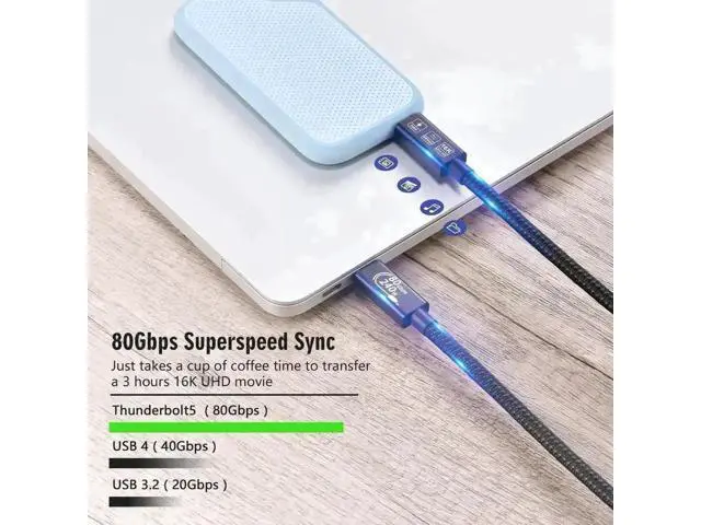 Alt view image 6 of 7 - 2M USB4 Thunderbolt 5 Cable 80Gbps 240W PD Charging USB-C to USB-C Support High Resolution Display