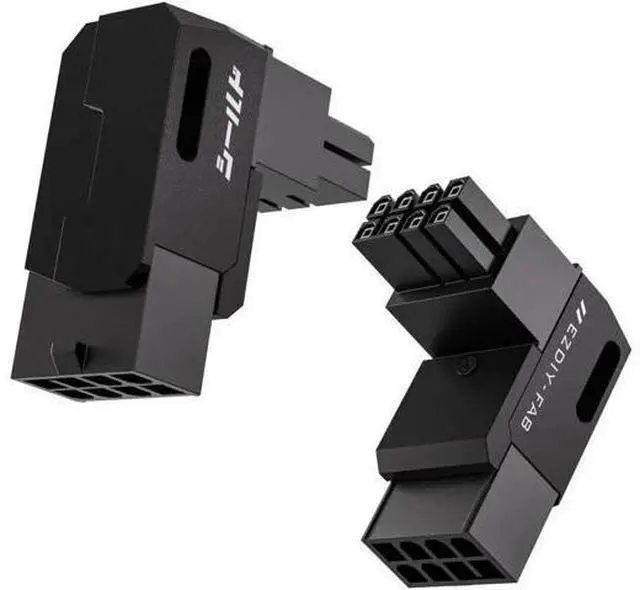 Main image of 2 Pack Black Shield Series 90 Degree Angled 8Pin PCIe GPU Power Adapter, Aluminum Shell Right Angle PCI-E Graphics Card Power Connector