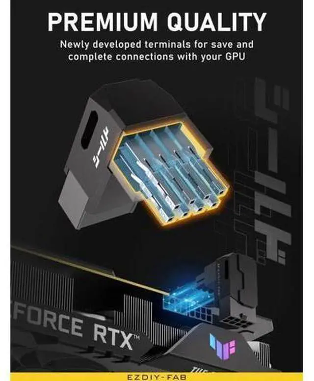 Alt view image 5 of 6 - 2 Pack Black Shield Series 90 Degree Angled 8Pin PCIe GPU Power Adapter, Aluminum Shell Right Angle PCI-E Graphics Card Power Connector
