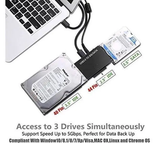 Alt view image 2 of 7 - USB 3.0 to SATA IDE Hard Drive Adapter Converter with Power Switch, Supports 2.5" 3.5" SATA HDD SSD & IDE Hard Disks, Max 4TB Storage Capacity