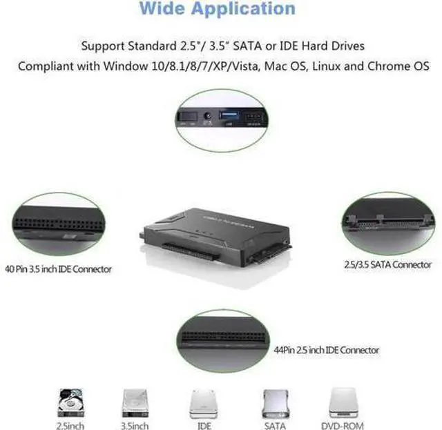 Alt view image 6 of 7 - USB 3.0 to SATA IDE Hard Drive Adapter Converter with Power Switch, Supports 2.5" 3.5" SATA HDD SSD & IDE Hard Disks, Max 4TB Storage Capacity