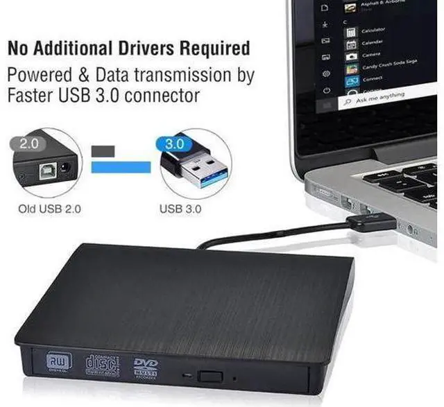 Alt view image 7 of 7 - Black Slim External CD DVD Drive USB3.0 Portable CD DVD +/- RW Rewriter Burner Compatible with Windows Linux Mac Laptop Desktop PC