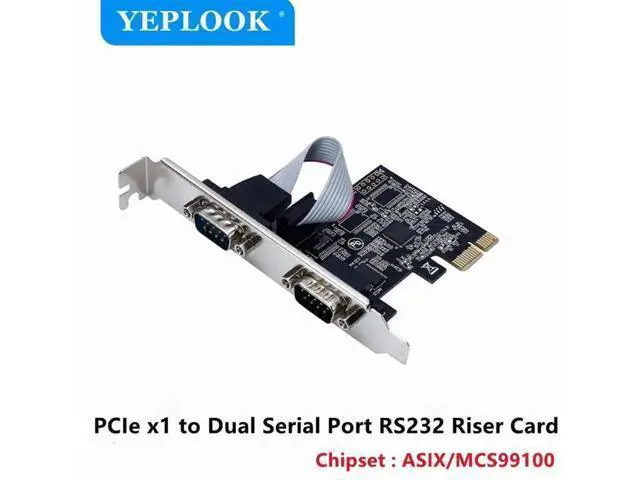 Main image of PCI-E 1X to 2-Port RS232 DB9 Male Serial Expansion Card AX99100 Chip Supports RS232/RS485/RS422 with 12CM Bracket