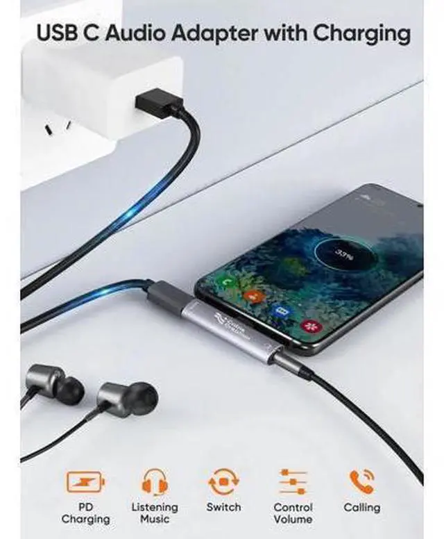 Alt view image 3 of 7 - 2 in 1 USB C to 3.5mm Audio & PD Fast Charging Adapter, Hi-Res Type-C Aux Headphone Charger Dongle for iPhone 15/16 Pro Max Galaxy S24+ Pixel iPad