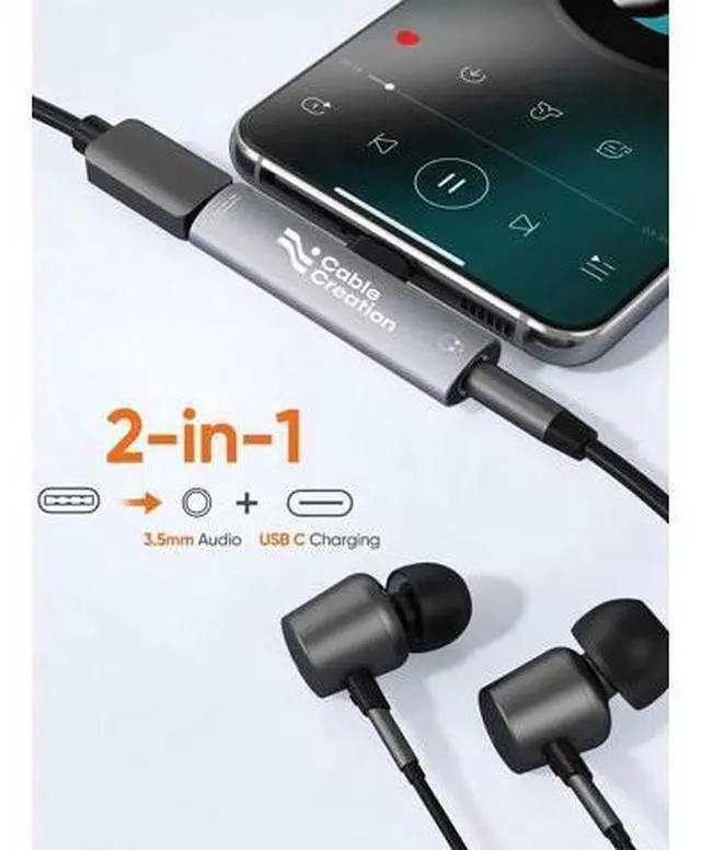 Alt view image 6 of 7 - 2 in 1 USB C to 3.5mm Audio & PD Fast Charging Adapter, Hi-Res Type-C Aux Headphone Charger Dongle for iPhone 15/16 Pro Max Galaxy S24+ Pixel iPad