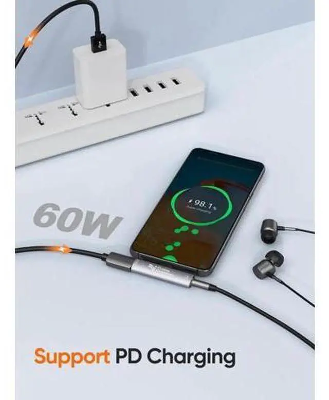 Alt view image 4 of 7 - 2 in 1 USB C to 3.5mm Audio & PD Fast Charging Adapter, Hi-Res Type-C Aux Headphone Charger Dongle for iPhone 15/16 Pro Max Galaxy S24+ Pixel iPad