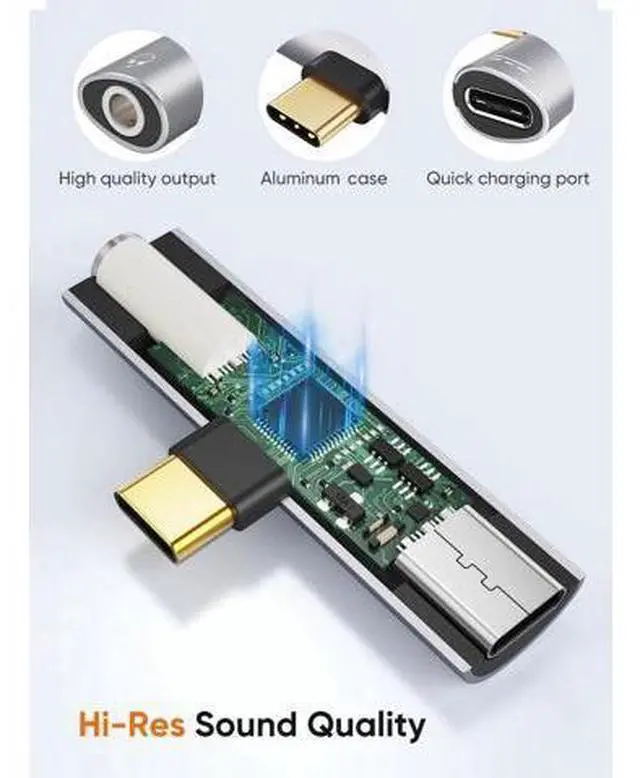 Alt view image 7 of 7 - 2 in 1 USB C to 3.5mm Audio & PD Fast Charging Adapter, Hi-Res Type-C Aux Headphone Charger Dongle for iPhone 15/16 Pro Max Galaxy S24+ Pixel iPad