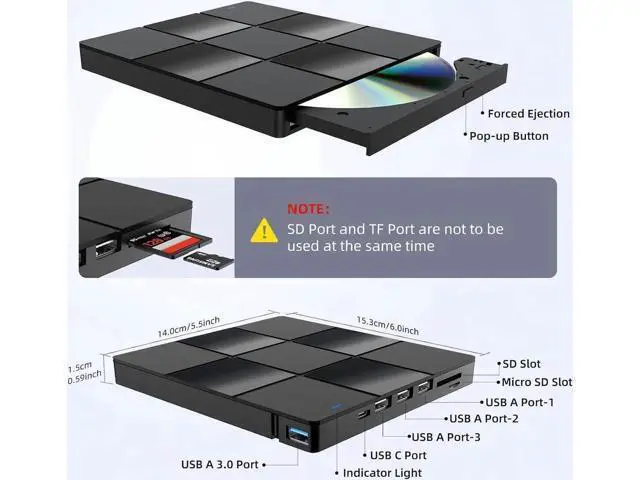 Alt view image 2 of 7 - 7 in 1 External CD DVD Drive, USB 3.0 Type-C CD DVD +/- RW Burner Plug and Play Optical Drive for Laptop PC Windows 11/10 Mac OS